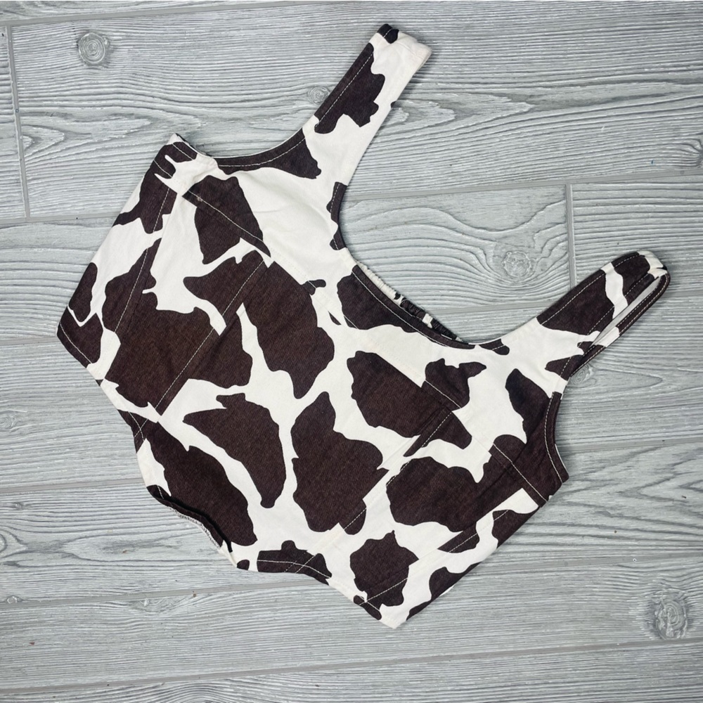 Cropped tank top brown and tan lonestar cow print cropped top shirt festival l